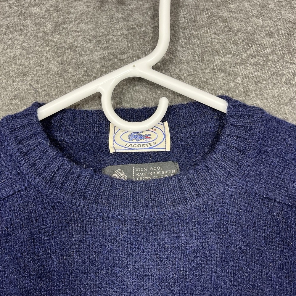 Vintage 1970s Izod Lacoste Sweater Mens Large Blue 100% Wool Long Sleeve - Picture 7 of 16